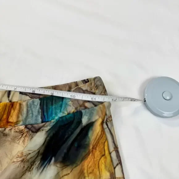 Blanc Abstract Mesh Flare Pants Large Earth Tone Sheer Print Y2K Art Girl Indie - Picture 10 of 14